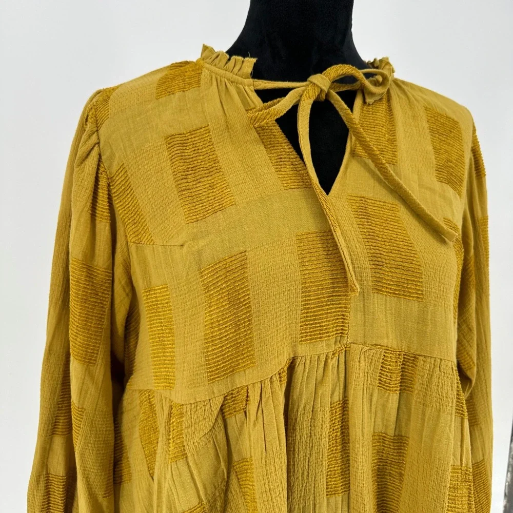 Umgee Mustard Yellow Checker Tunic Top - Picture 3 of 9